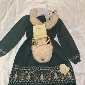 Cynthia Rowley Green Sweater with Cream Faux Fur